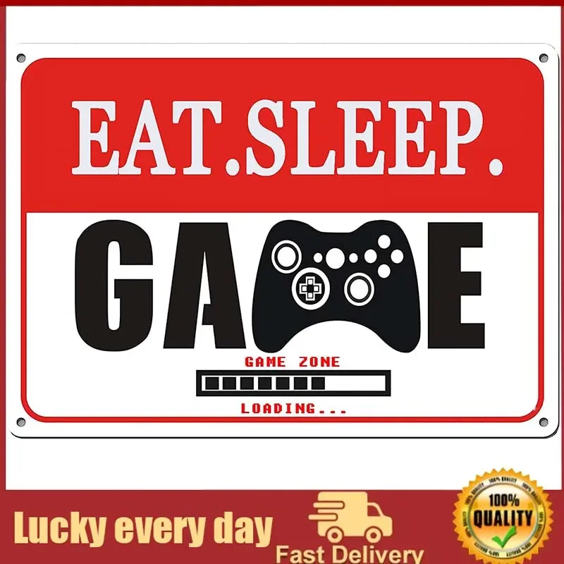 Eat Sleep Game Camera Da Letto Porta Metal Tin Sign Game Sign Funny Novità Game Door Sign For Boys Game Lover Camera Da Letto Door Man