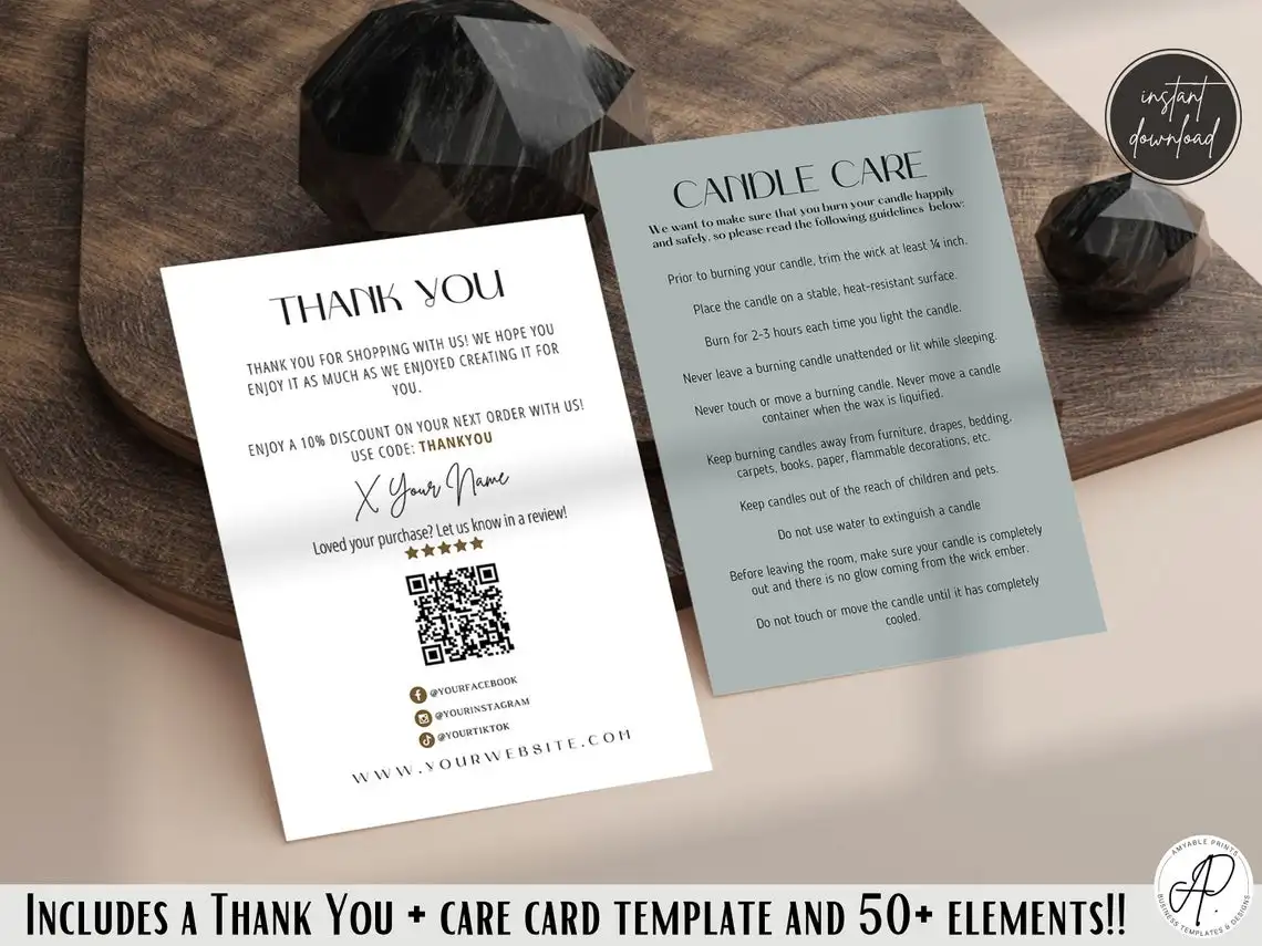Biglietti Di Ringraziamento Modificabili E Stampabili Codice Qr, Modello Di Carta Recensione Etsy, Carta Per La Cura Delle Candele, Biglietto Per La C