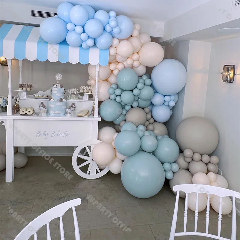 143Pcs Double Stuff Balloons Garland Kit Ocean Dusty Blue Double Sand Grey Balloon Arch Per Baby Shower Wedding Birthday Decor