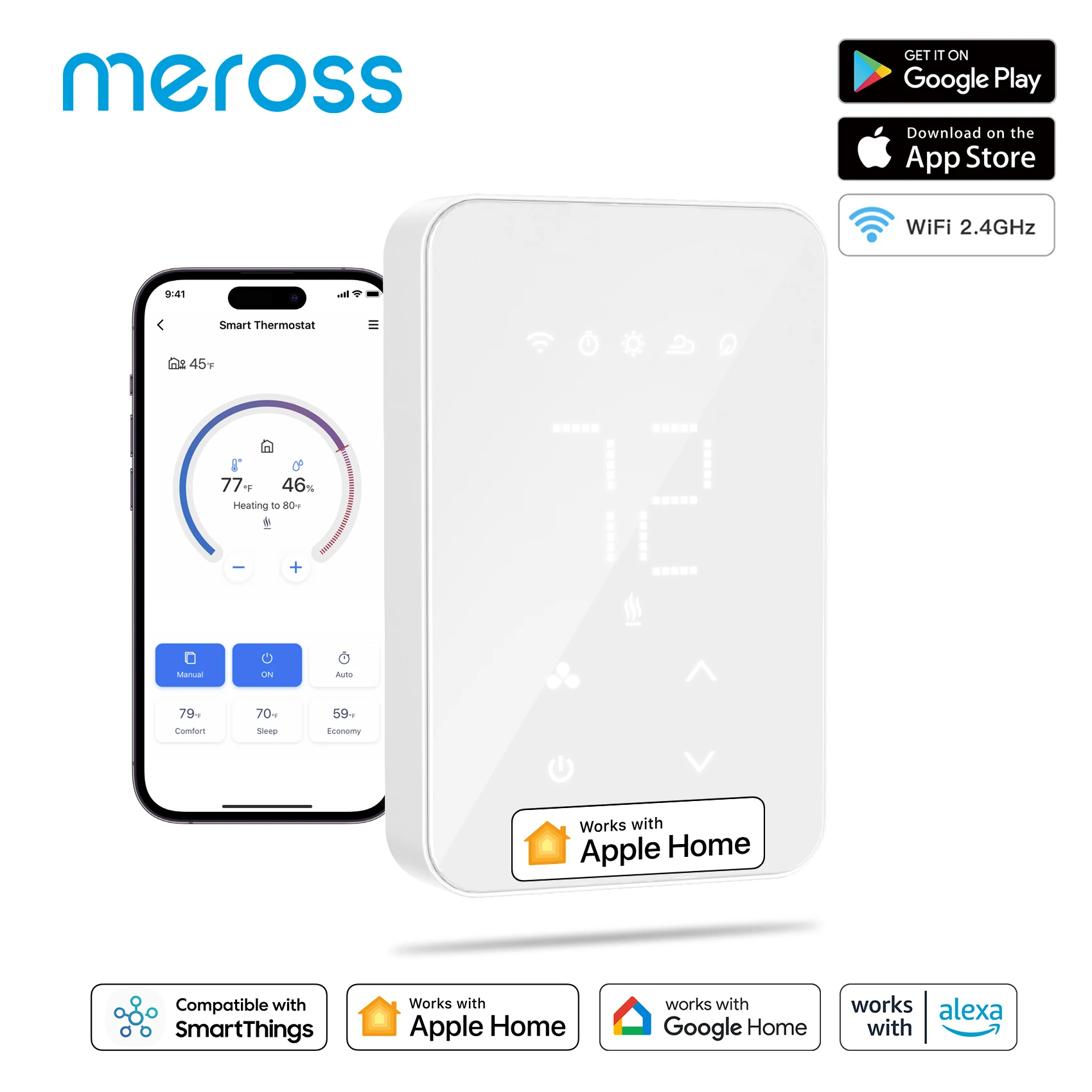 Meross Homekit Wi-Fi Smart Termostato Per Sistema Di Riscaldamento Elettrico Touch Screen Funziona Con Siri Alexa Google Assistant Smartthings
