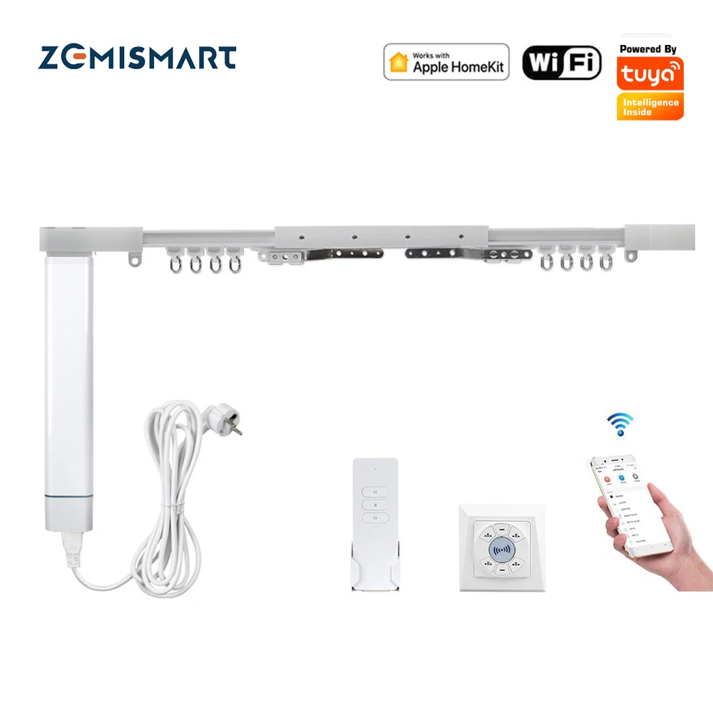 Zemismart Homekit Wifi Smart Electric Curtain Motor Con Tenda Rail Track Wall Tuya Remote Control Alexa Google Home Control