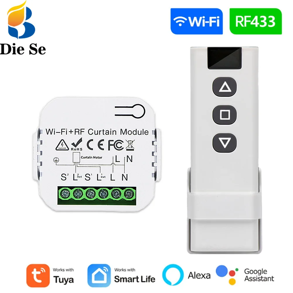 Wifi Rf Curtain Switch Tuya Smart Life Roller Shutter Module 433Mhz Trasmettitore Telecomando Window Blinds Alexa Google Home