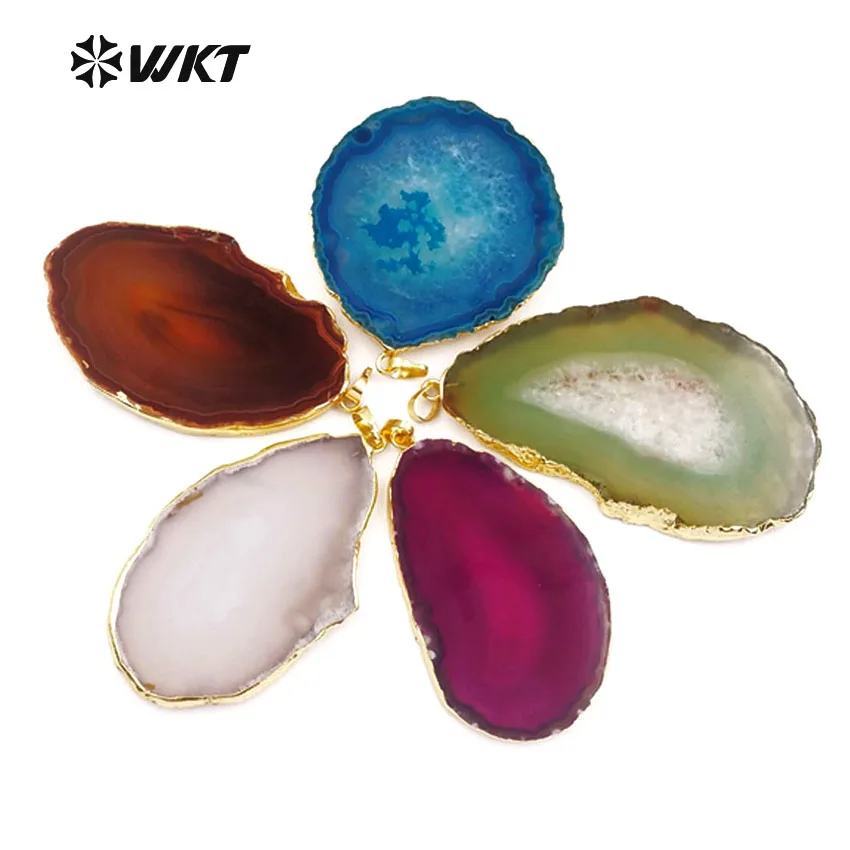 Wt-P251 All'Ingrosso Colorato Modello Esclusivo Fetta Di Pietra Speciale Collana Con Ciondolo In Pietra Colorata Naturale Decorata