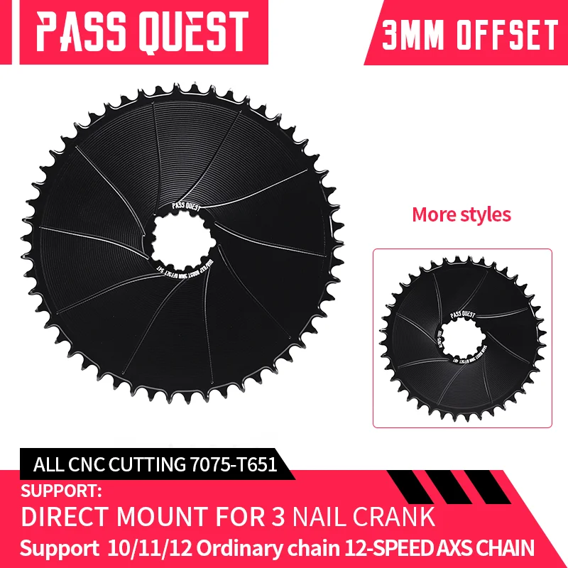 Pass Quest 3Mmoffest Aero Round Narrow Wide Chainring Per Gxp Direct Mount Crank Gravel Bike Gx Sx Axs 12 Speed Chain 36-54T