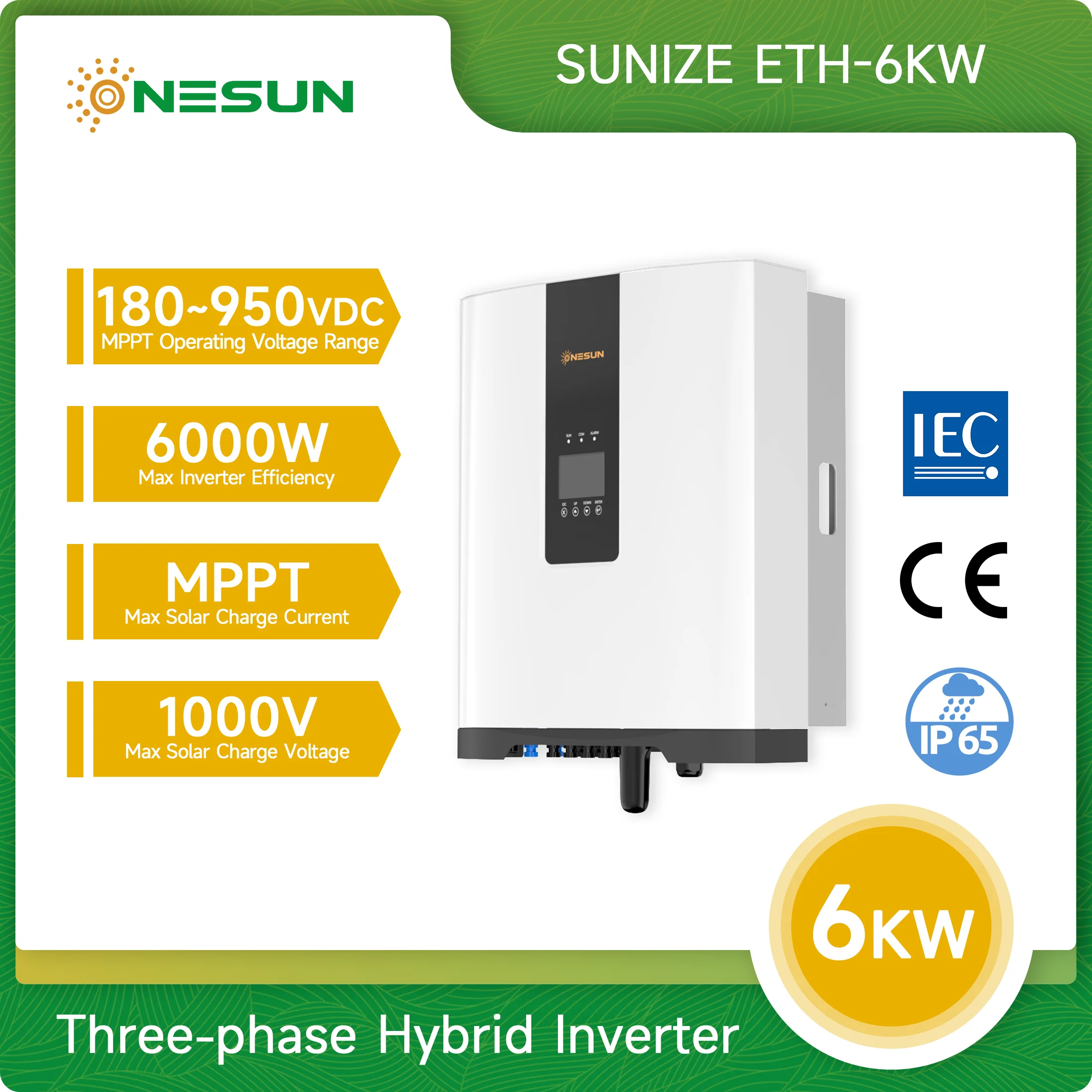 Onesun 6Kw Inverter Solare 48V 380V Grid Tie Inverter 3 Fasi On Grid Off Grid Inverter Con Potenza Solare Massima 9000W Mppt
