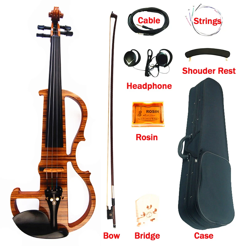 Violino Elettrico Avanzato Professionale 4/4 Fatto A Mano Zebrawood Laminato Visual Art Violino Con Parti In Ebano Case Bow Rosin Strings