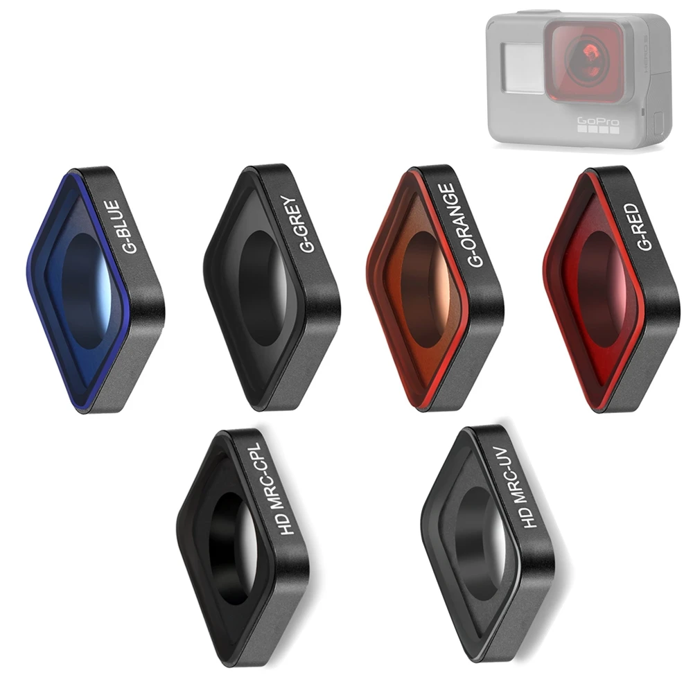 6 In1 Gradient Red Blue Orange Grey + Mcuv + Cpl Kit Filtro Di Ricambio Per Lenti Protettive Per Gopro Hero 7 6 5 /Hero 2018 Graduato