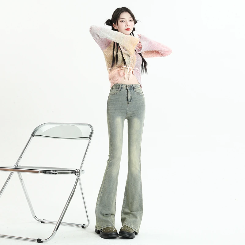 2023 New American Vintage Horn Denim Pants Donna Vita Alta Slim Stretch Mop Pants Spice Girls Ins