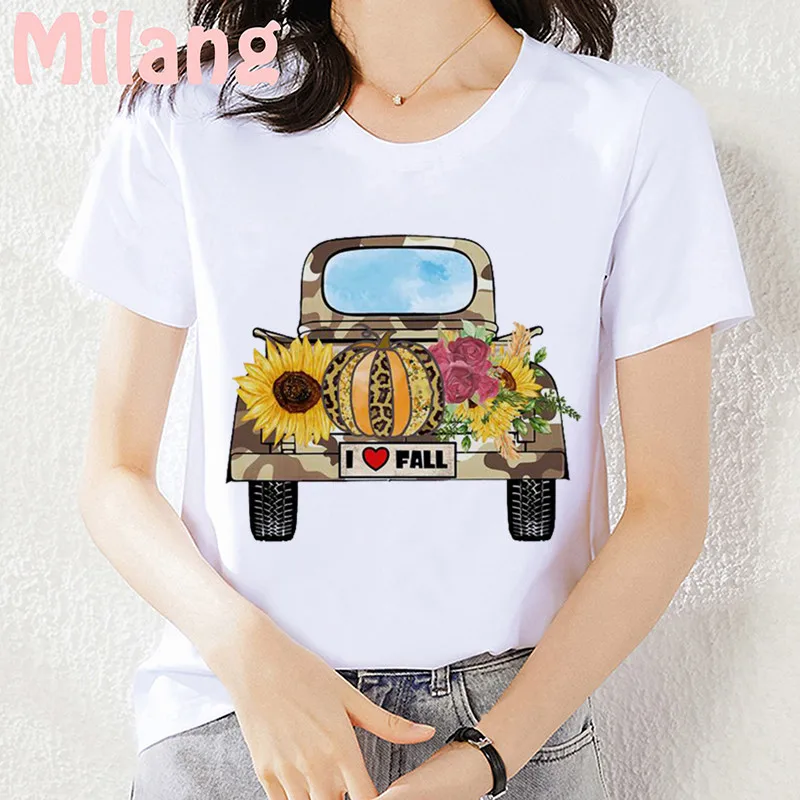 Pumpkin Spice Halloween Ringraziamento Mujer Camisetas Magliette Bianche Magliette Estetica Grafica Casual Goth Manica Corta Poliestere
