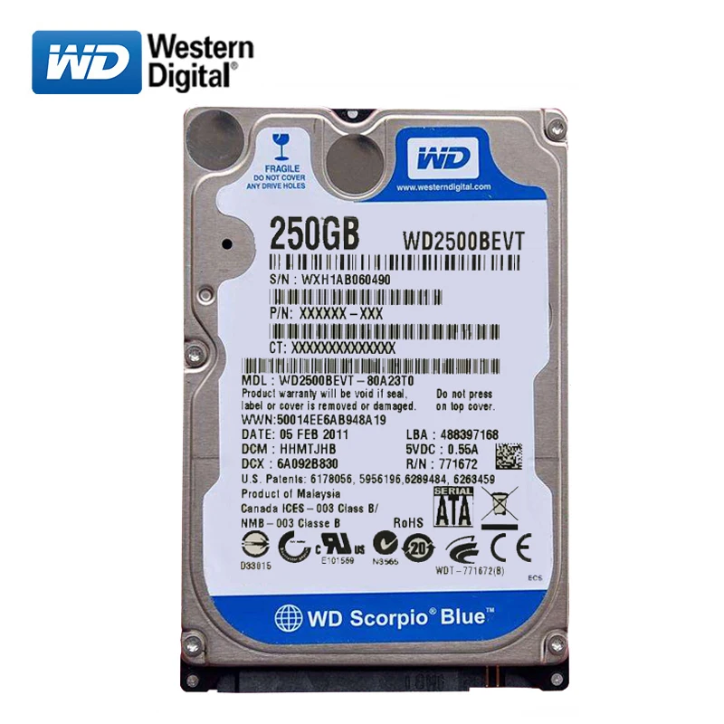 Disco Rigido Usato Wd Originale Rimosso 250Gb Etc 2.5 "Hdd Sata 3-6 Gb/S 8-16M 5400-7200Rpm Disco Interno Blu Per Laptop