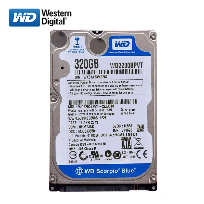 Disco Rigido Usato Wd Originale Rimosso 320Gb Etc 2.5 "Hdd Sata 3-6 Gb/S 8-16M 5400-7200Rpm Disco Interno Blu Per Laptop