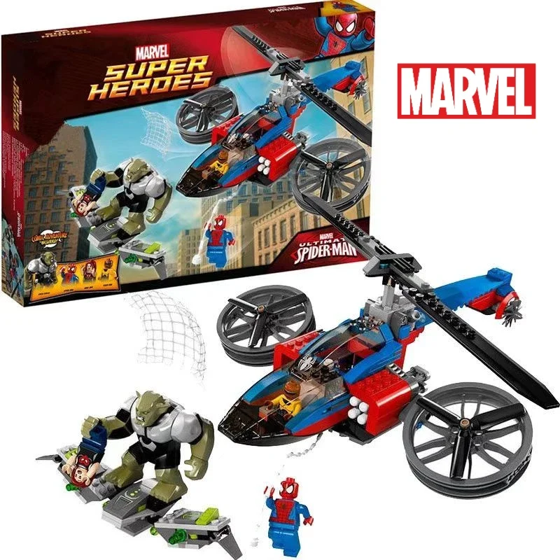 Marvel Super Hero Spider-Man Helicopter Rescue Battle Green Goblin Assemblato Building Blocks Regalo Giocattolo Educativo Per Bambini