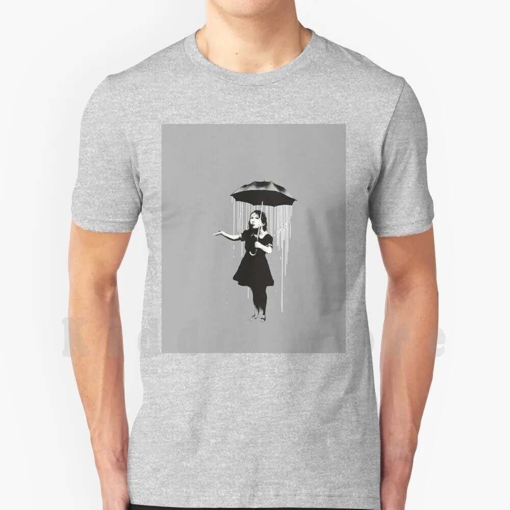 Banksy Rain T Shirt Print For Men Cotton New Cool Tee Dismaland Banksy Robin Gunningham Graffiti Rain Rain Ombrello Street Art