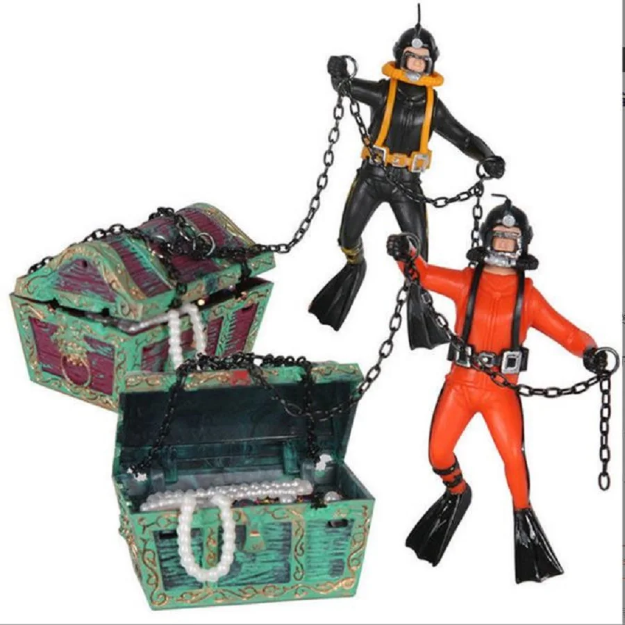 American Seahorse Pneumatic Fish Tank Decoration Treasure Hunting Frogman Fish Tank Aquarium Landscaping Treasure Box