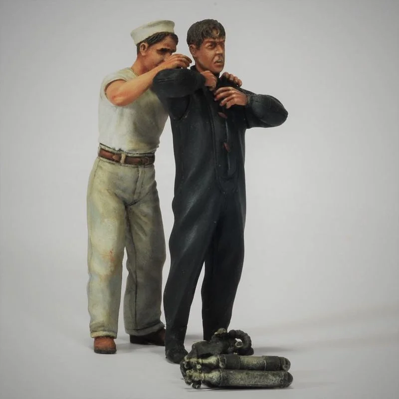 Kit Garage 1/35 Rapporto Resina Figura Modello Kit Diorama Scena Layout Frogman E Sail Figure Micro Scena Selfassembly Non Verniciato