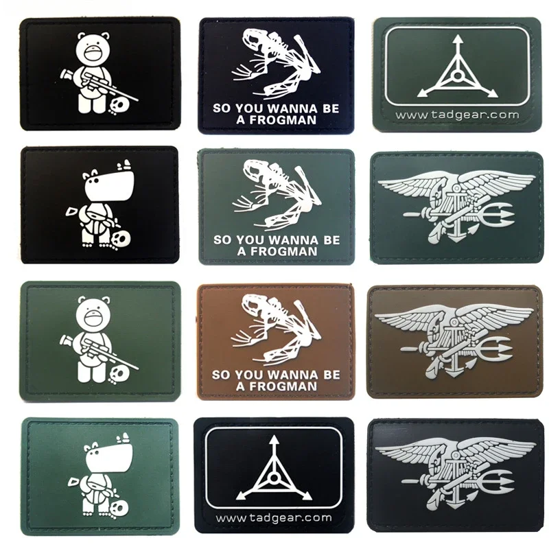Sniper Bear Skull Frog Badge 3D Pvc Soft Rubber Patch Frogman Hook And Loop Armband Tactical Military Morale Patch Per I Vestiti