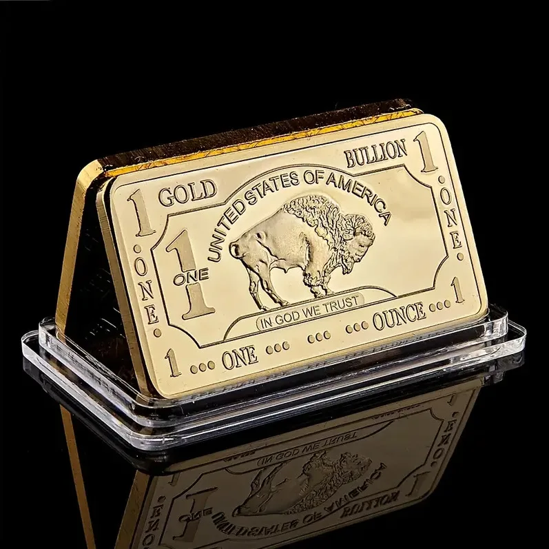 Lingotto Di Bellezza Placcato Oro Stati Uniti D'America 1 Oncia Troy Replica Lingotto Di Bufalo Rivestito D'Oro 100 Mil Dollari Nugget