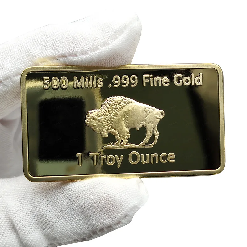 New Gold Plated Bullion Beauty Bar Stati Uniti D'America 1 Troy Oncia Replica Gold Closed Buffalo Bar