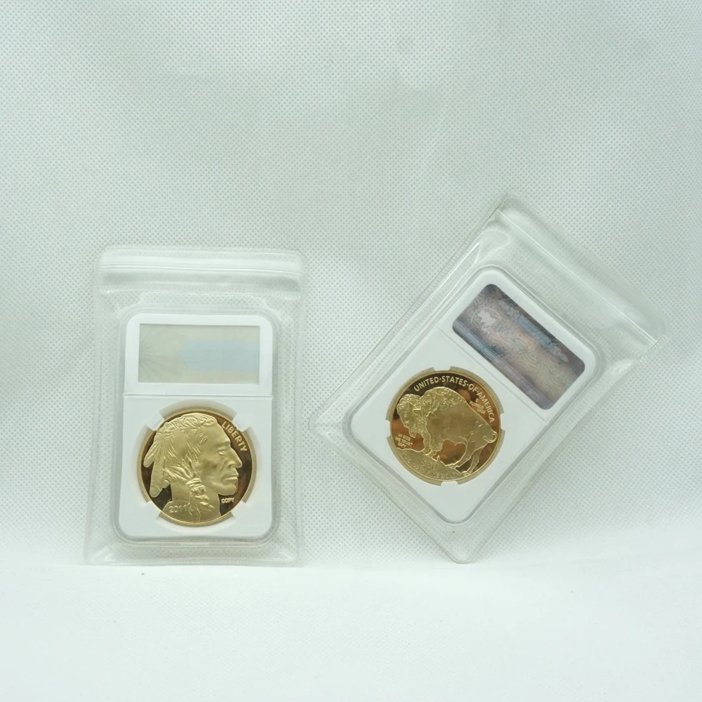 Americani E Usa Liberty Buffalo Yak In God We Trust Gold Challenge Moneta Da Collezione Con Custodia Pccb
