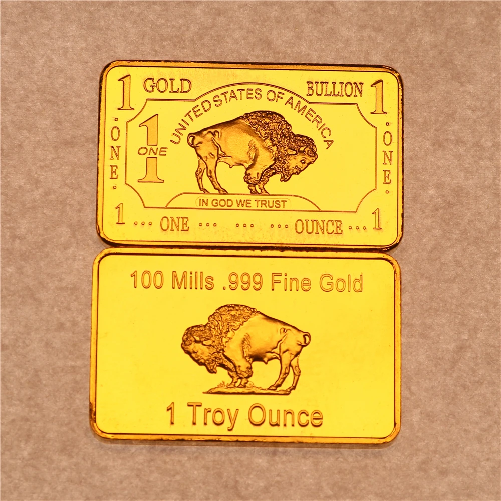 1 Oz One Troy Oncia Usa American Buffalo Copper Gold Bar Lingotto Metal Art Collection