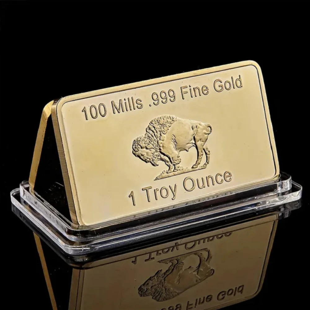 Lingotto Di Bellezza Placcato Oro Stati Uniti D'America 1 Oncia Troy Replica Lingotto Di Bufalo Rivestito D'Oro 100 Mil Dollari Nugget