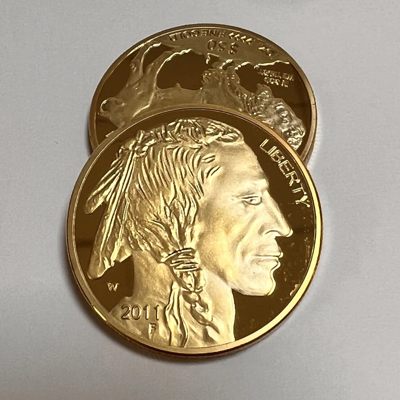 Non Magnetico 2011 Bufalo Indiano Capovolto Sul Retro Distintivo Placcato Oro 1 Oz Decorazione Da Collezione Moneta Commemorativa