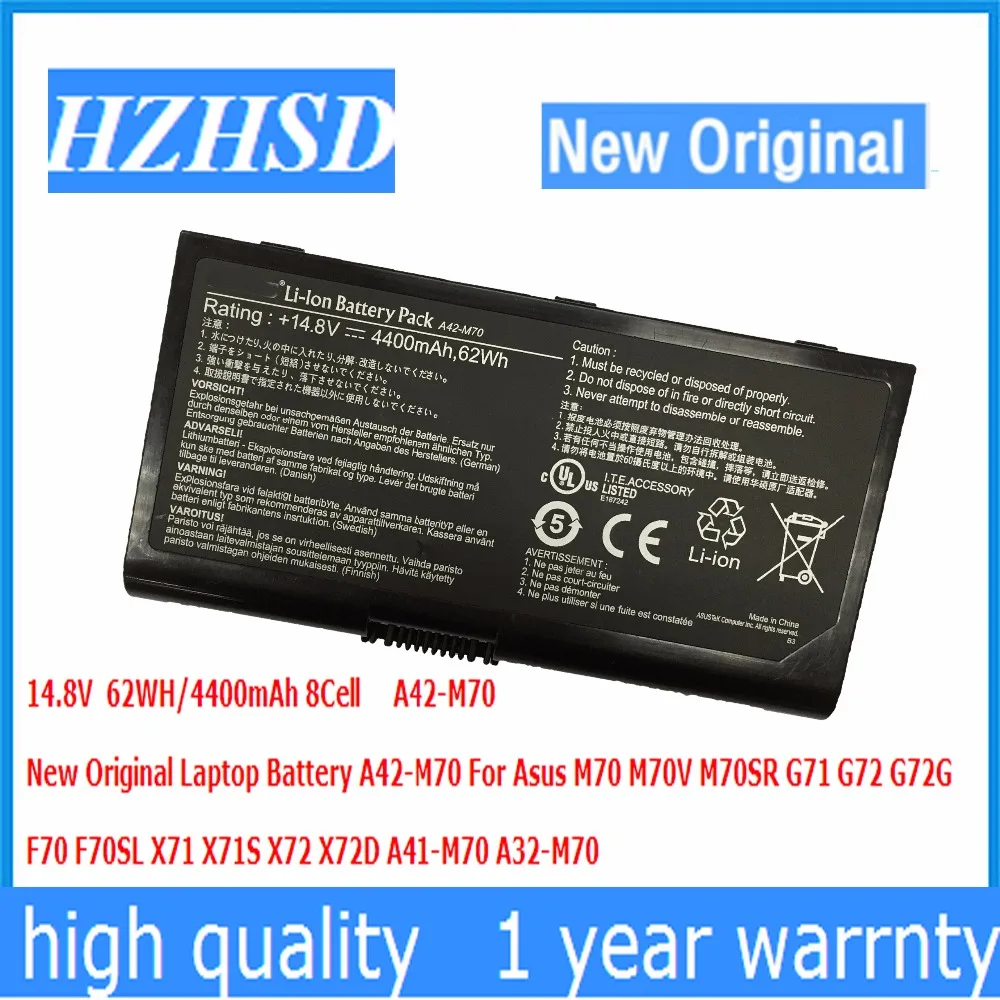 14.8V 62Wh/4400Mah 8Cell Nuova Batteria Del Computer Portatile Per Asus M70 M70V A42-M70 Originale M70Sr G71 G72 G72G F70 F70Sl A41-M70 A32-M70
