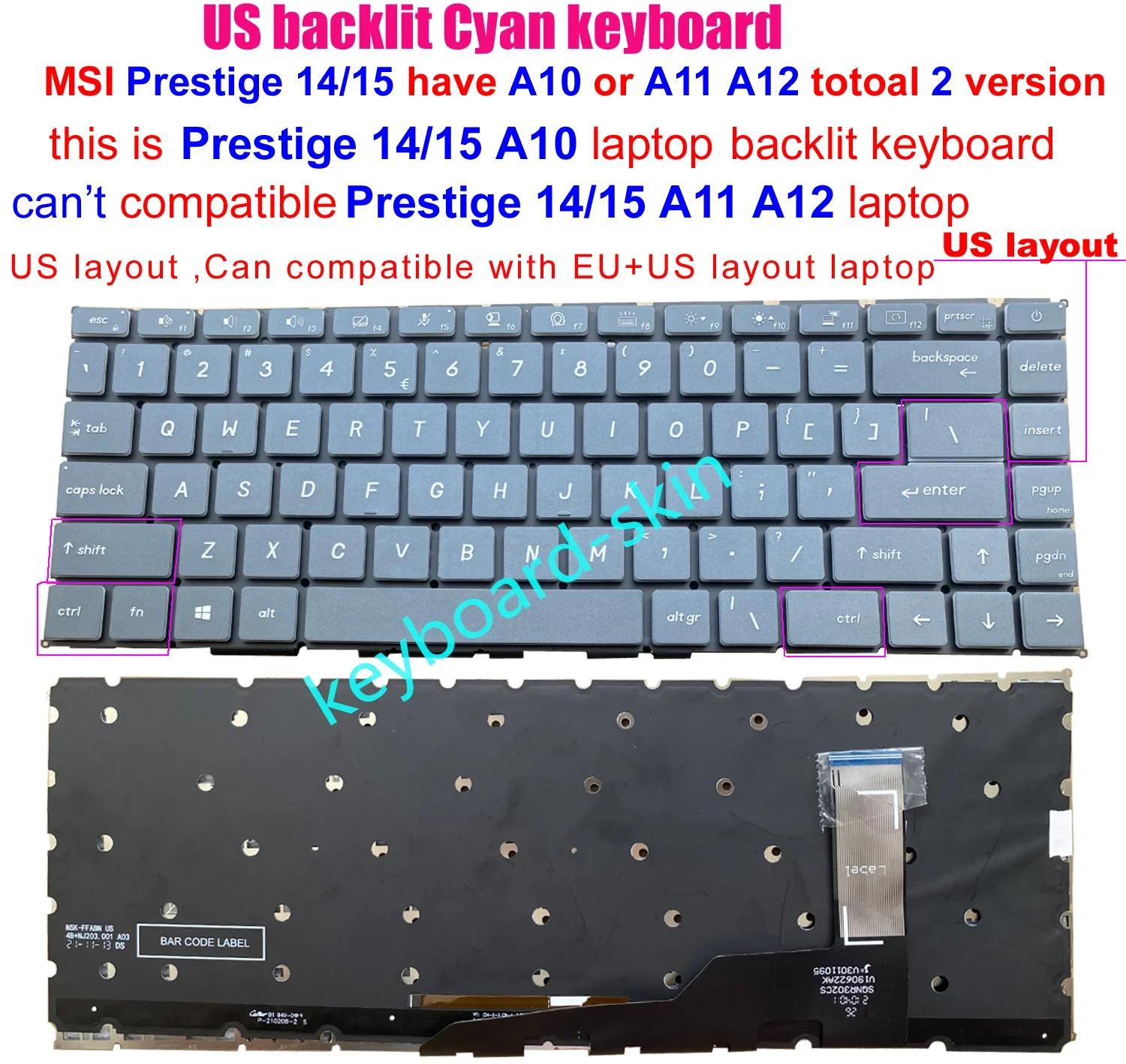 Nuova Tastiera Retroilluminata Usa Per Laptop Msi Prestige 15 A10 A10Sc Ms-16S3 A10Sc-219Cn V190622Ak A10Sc-219Cn A10Sc-220Cn