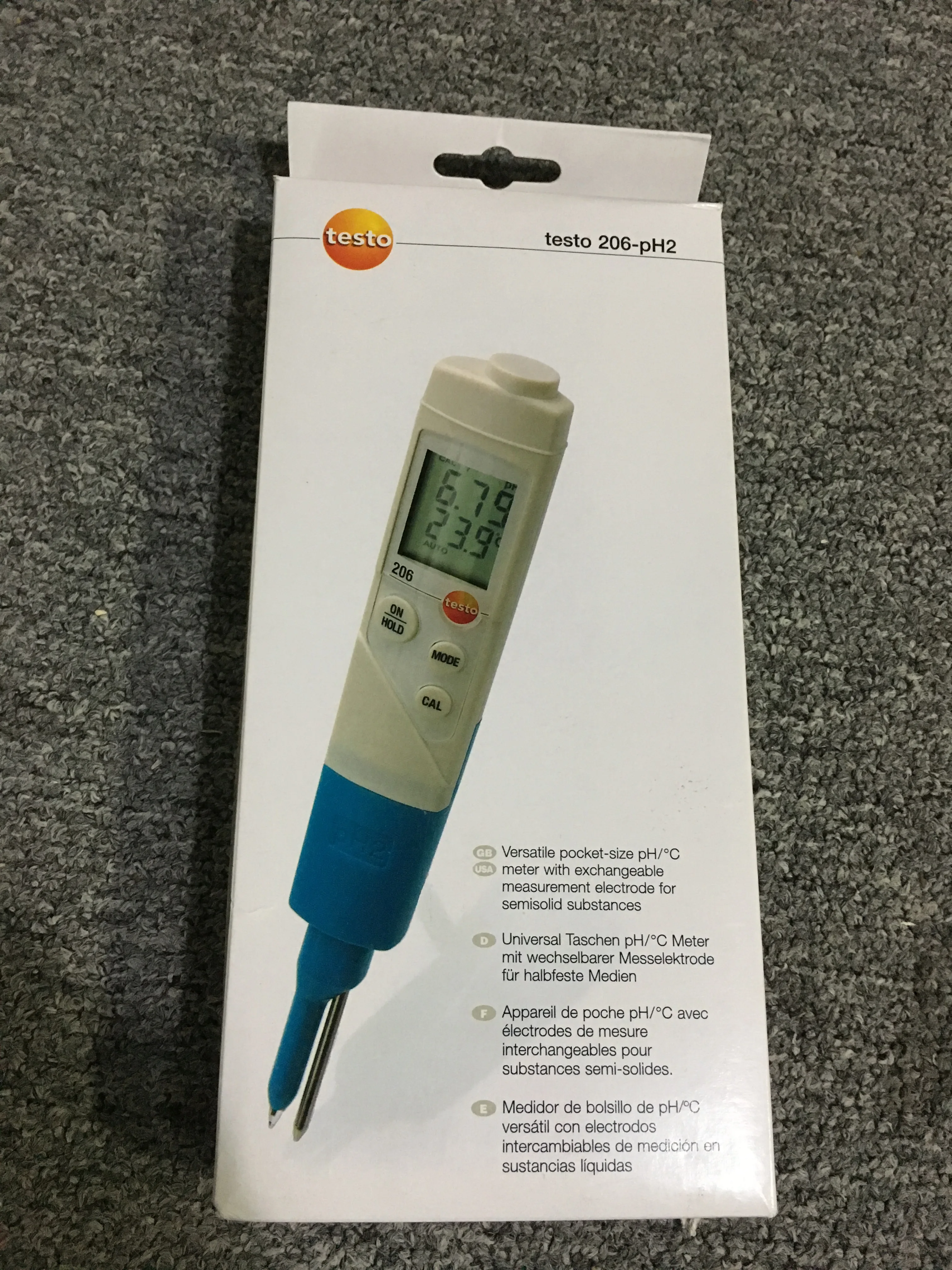 Testo 206-Ph2 Phmetro Lcd Digitale Semi-Solido Ip68 0563 2062 Per Gelatina/Crema/Carne/Formaggio/Frutta Ecc
