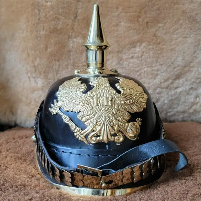 Prussia Tedesco Pickelhaube Cappello In Ottone 62Cm Ufficiale Militare In Ferro Vintage