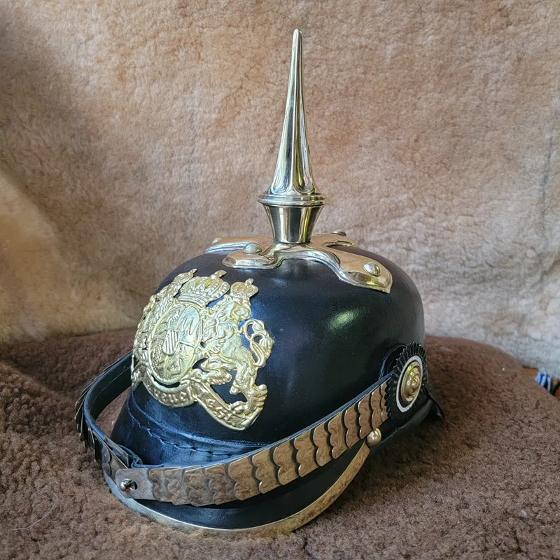 Germania Prussia Cappello Militare Bavaria Pickelhaube Cap Vintage In Pelle Di Vacchetta Helmeted Fanteria