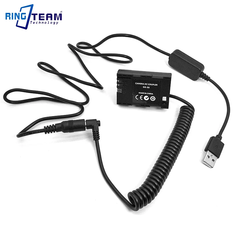 Cavo Usb Di Cc 5V Dre6 + Accoppiatore Di Dr-E6 Di Cc Di Per Le Macchine Fotografiche Digitali Di Canon Eos 5D2 5D3 5D4 6D 6D2 7D 7D2 70D 80D 60D 60Da 