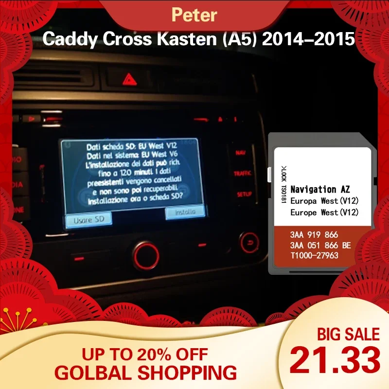 Compatibile Con Caddy Cross Kasten (A5) 2014-2015 West Europe Germany Polonia Map Gps Card