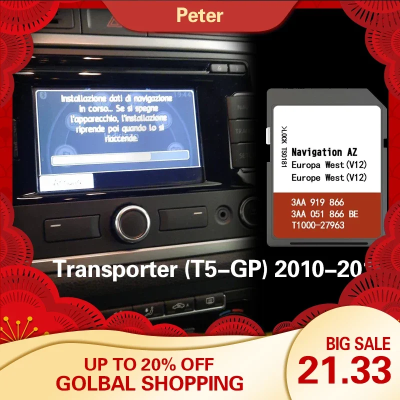 Per Vw Transporter (T5-Gp) 2010-2015 Cover Germania Polonia Paesi Bassi Map Naving Sd Card