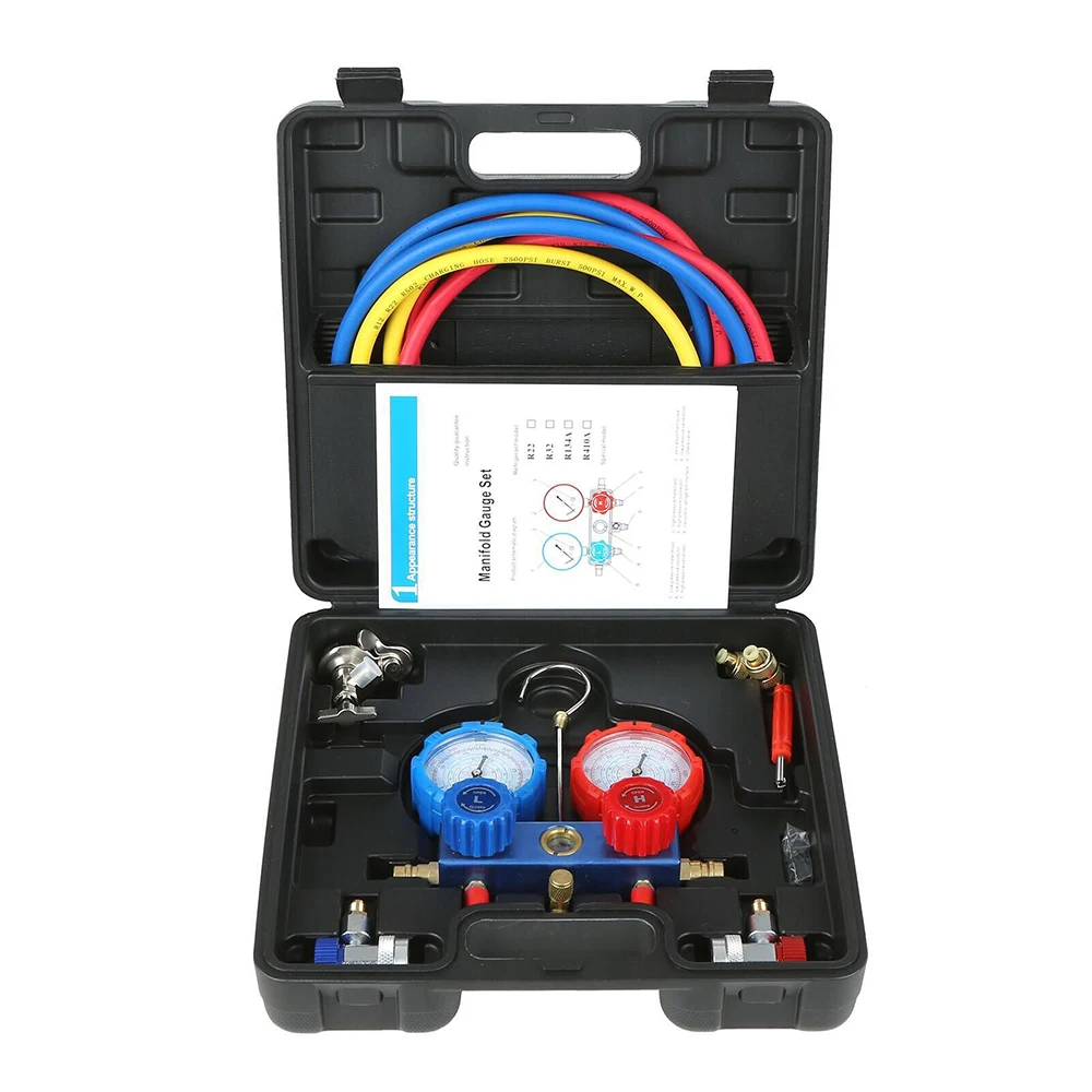Car Air Conditioning Pressure Manifold Gauge Hose Adapter For R22 R-410A R-134A R-404A Refrigerant Pressure Gauge Tool Kit Set