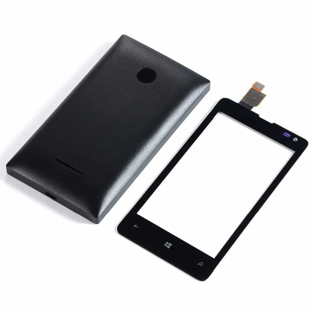 Per Nokia Microsoft Lumia 435 N435 532 N532 Pannello Digitalizzatore Touch Screen Vetro + Alloggiamento Coperchio Posteriore Porta Batteria + Colla Ad