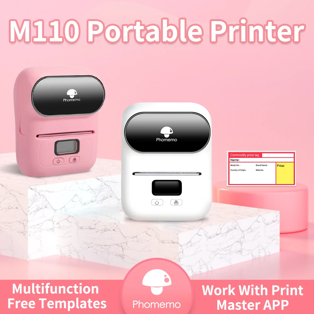 Phommemo M110 Stampante Termica Per Etichette Mini Stampante Wireless Bluetooth Etichettatrice Per Codici A Barre Per Pc E Telefono Per La Spedizione 