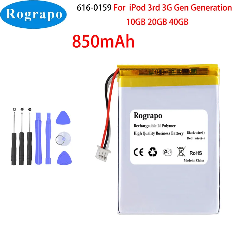 Nuova Batteria Di Ricambio Ai Polimeri Di Litio Da 3.7V 850Mah Per Ipod 3Rd 3G Gen Generation 10Gb 20Gb 40Gb 616-0159 + Tool