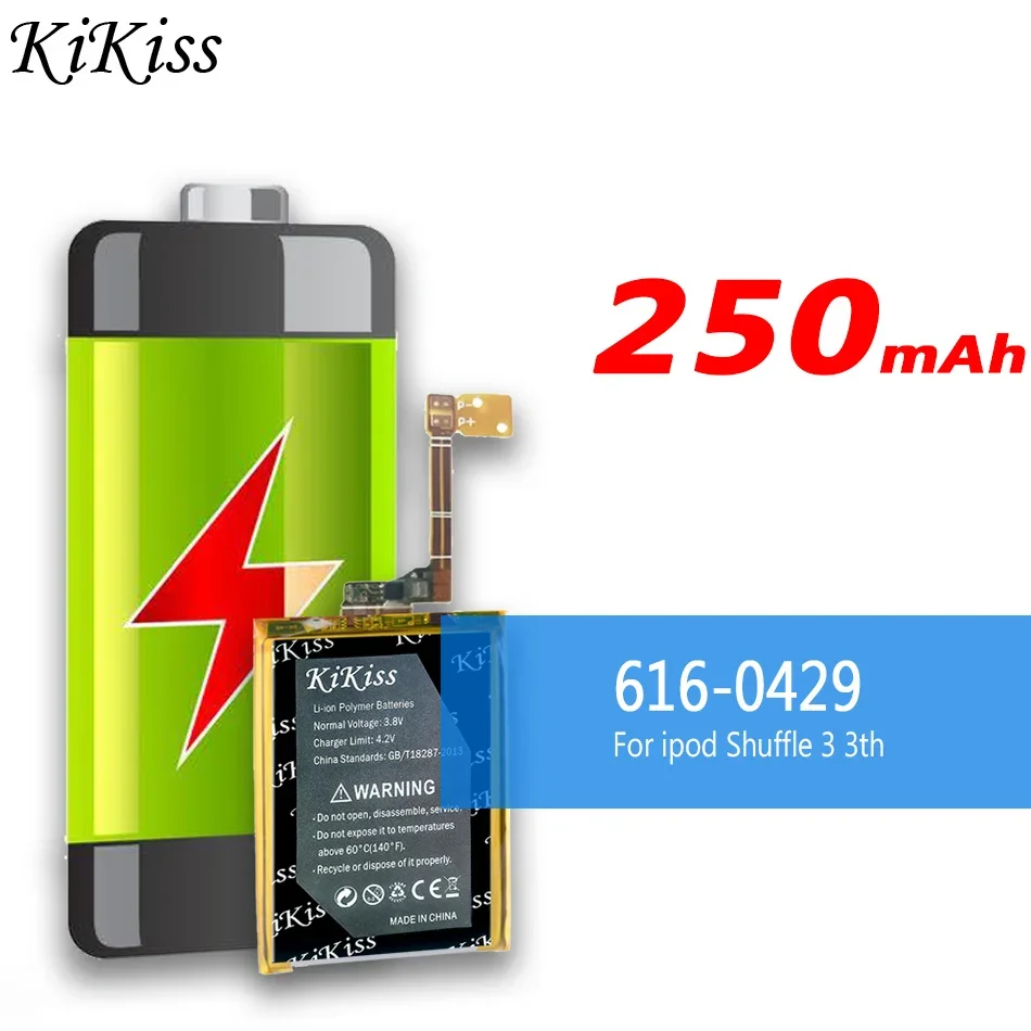 Batteria Ricaricabile Kikiss 250Mah 616-0429 Per Ipod Shuffle 3 3Th Mp3 Mp4 Akku Shuffle3