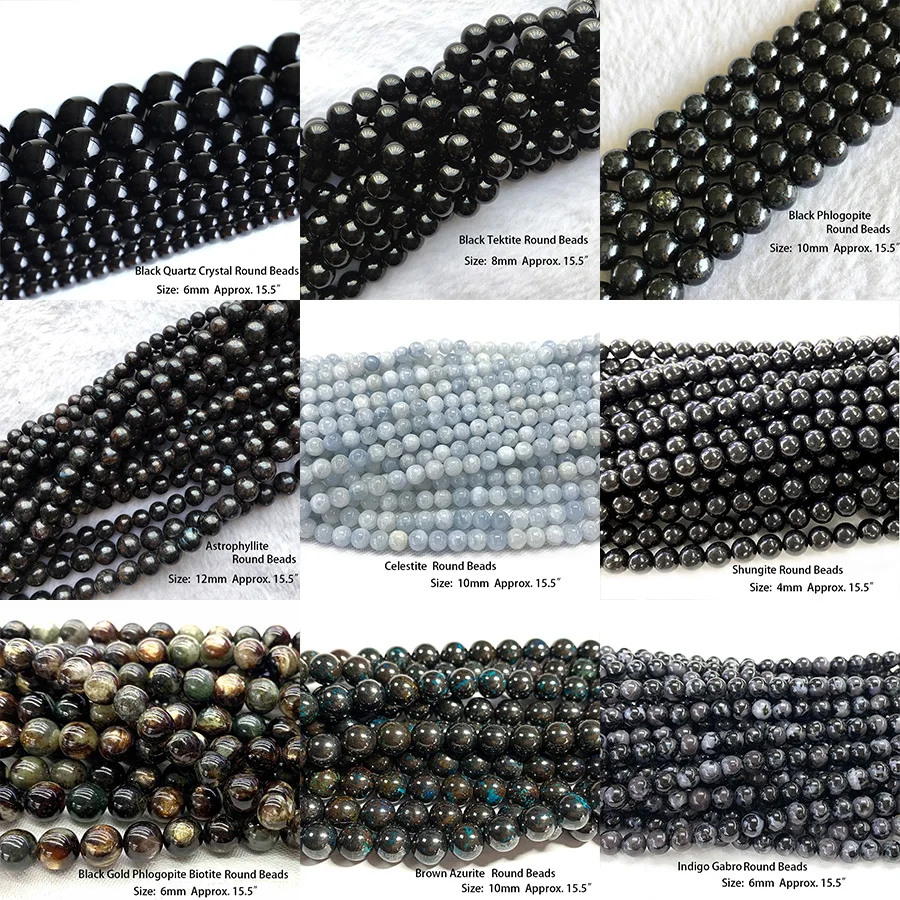 Veemak Natural Celestite Black Quartz Crystal Tektite Flogopite Biotite Astrophyllite Shungite Indigo Gabro Azurite Perline Rotonde