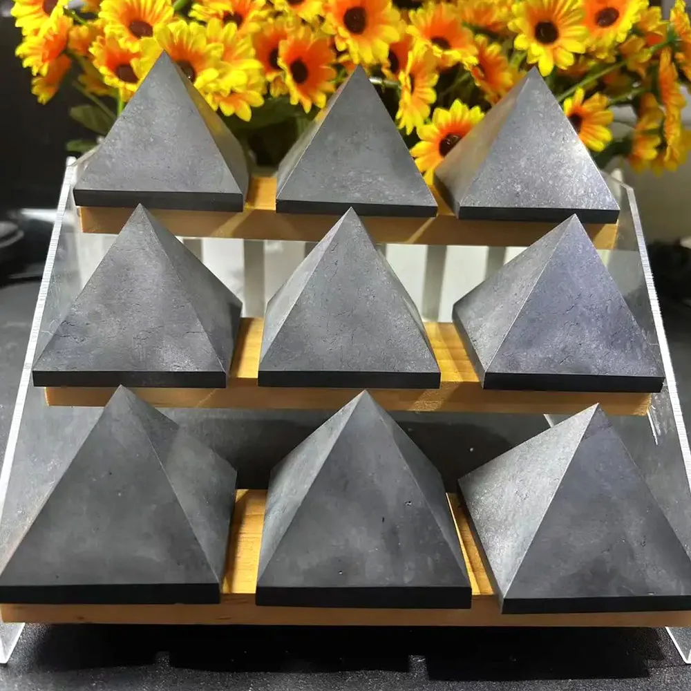 6Cm Crystal Schungite Pyramid Reiki Gemstone Shungite Crafts Cleansing Healing Meditation Crystals Point Home Decoration