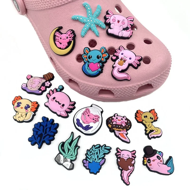 16Pcs Vendita Calda Cartoon Axolotl Series Shoes Charms Croc Decoration Wristband Hole Slipper Accessori Compatibili Crocs