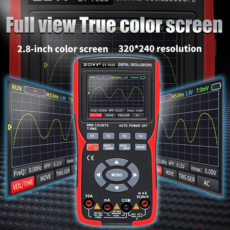 Zoyi Multimetro Digitale Zt 702S Auto True Rms Sonda Tranistor 48 M/S 10Mhz Pc Waveform Data Storage Oscilloscopio Multimetro Meter