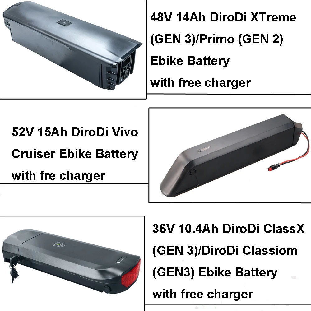 Batteria Bici Elettrica 36V 10.4Ah 48V 14Ah 52V 15Ah Batteria Al Litio Per Dirodi Xtreme Primo Vivo Classx Clasmo Gen 2 Gen 3