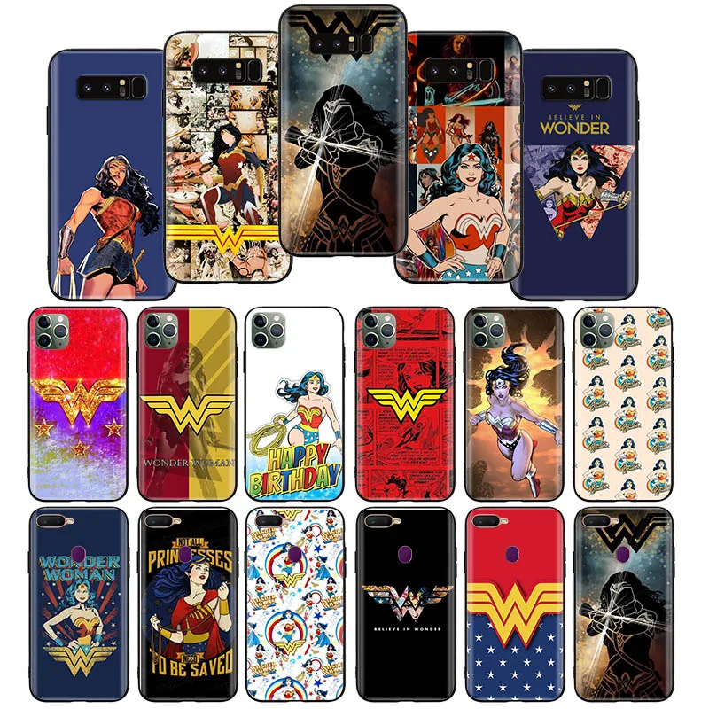 G-5 Wonder Woman Custodia Morbida In Silicone Nero Per Samsung Galaxy J4 J5 J6 J7 J8 Core Prime Duo Pro 2018 S7 Edge S8 S9 Plus