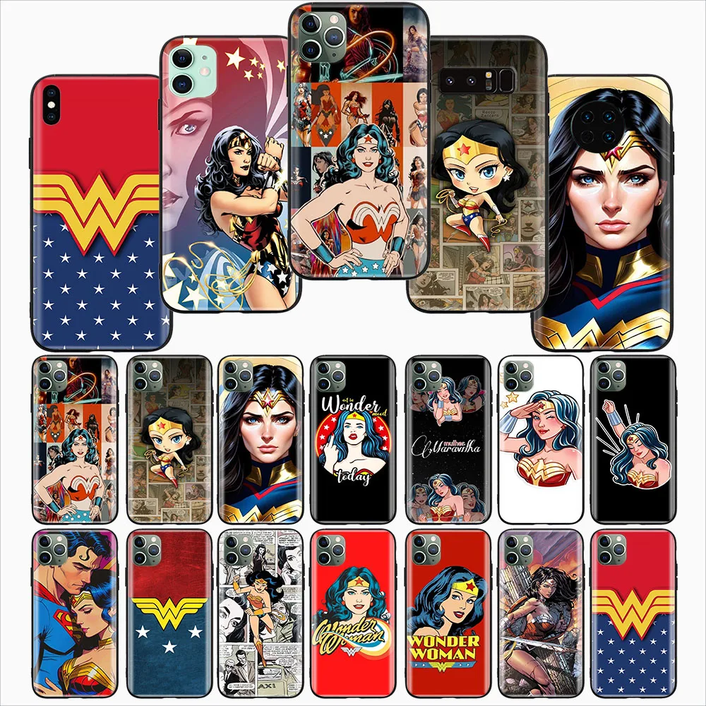 F-29 Wonder Woman Custodia Morbida Nera Per Samsung S7 Edge S8 S9 Plus J4 J5 J6 J7 J8 Core Prime Duo Pro 2018