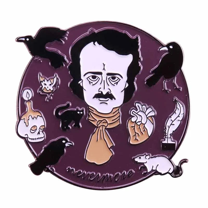 Nevermore Raven Spilla Edgar Allan Poe Button Badge Gothic Horror Pin Letteratura Art Collection Bookworm Gift