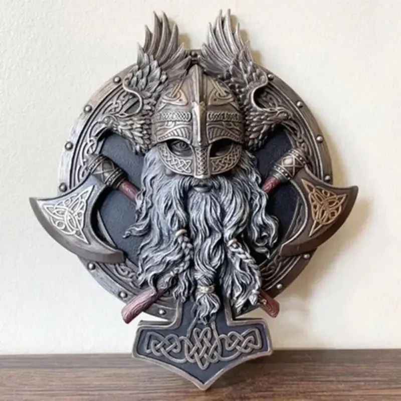 Retro Viking Berserker Double Axe Wall Viking Berserker Double Axe Valhalla Wall Sculpture Ornamenti In Resina Statua Del Guerriero