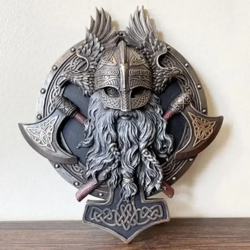 Retro Viking Berserker Double Axe Wall Viking Berserker Double Axe Valhalla Wall Sculpture Ornamenti In Resina Statua Del Guerriero