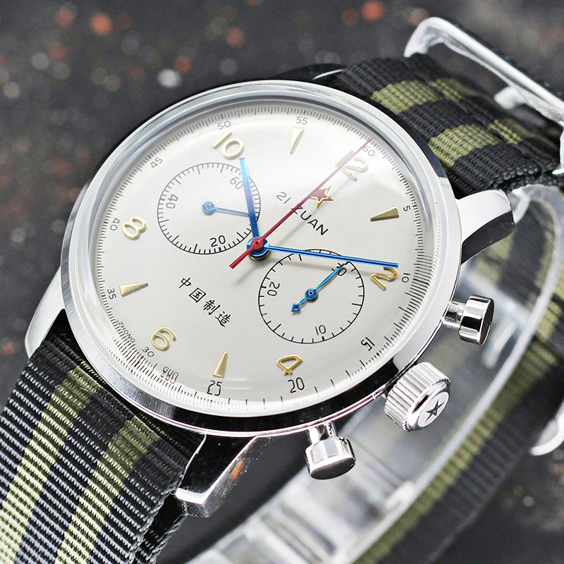 Red Star 21 Zuan 42Mm Cronografo Da Uomo 1963 Orologi St19 Movimento Con Zaffiro A Collo D'Oca Hardlex Air Force Zi Zuan Orologio Da Polso